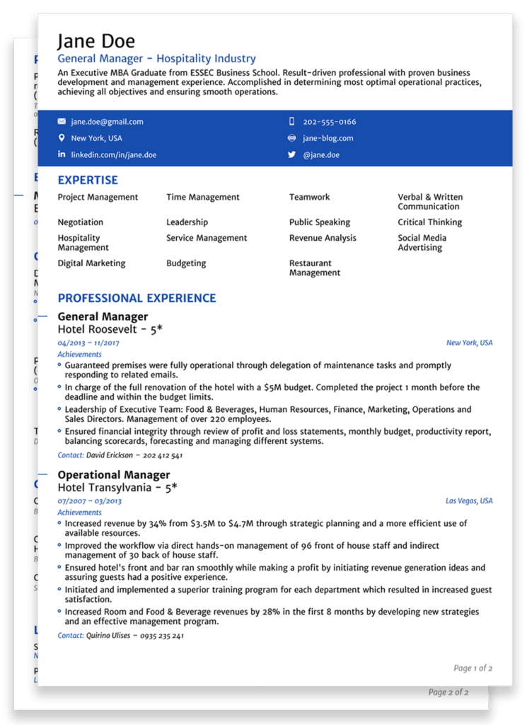 Two-Page Resume Samples